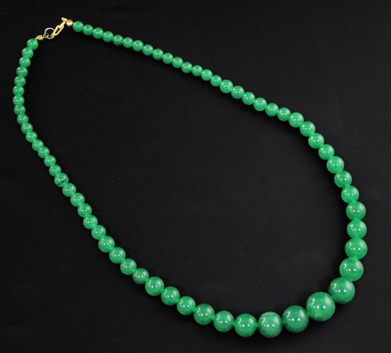 A single strand graduated jadeite bead necklace, 51cm.